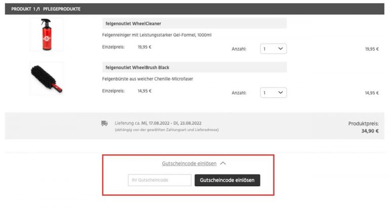 Gutscheincode Eingabefeld